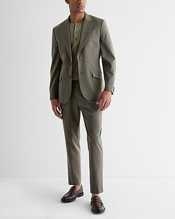 Extra Slim Olive Wool-blend Modern Tech Suit + Belted Suit Pant | Express