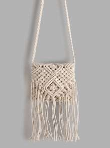 White Tassel Detail Straw Crossbody Bag | ROMWE