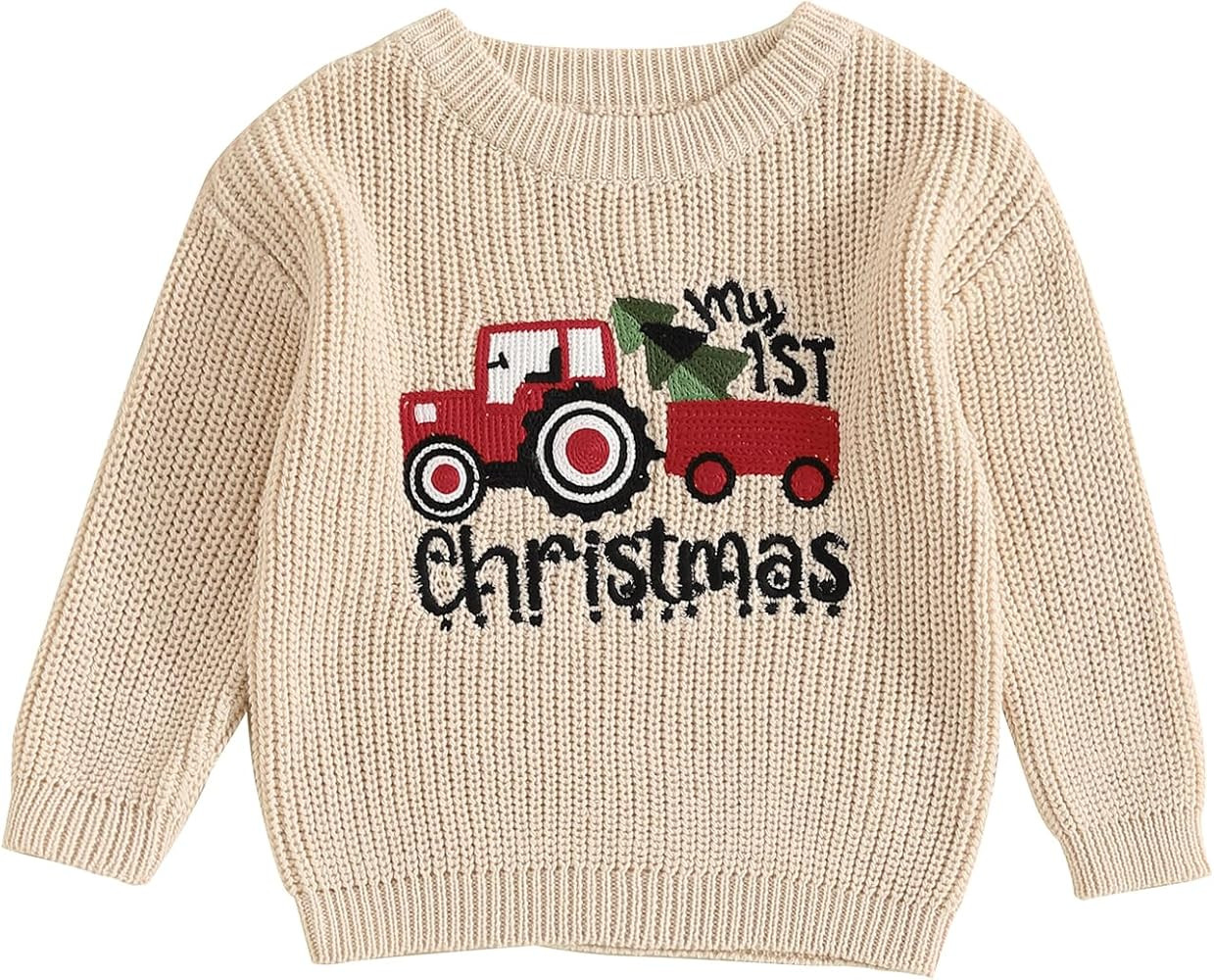 My First Christmas Baby Christmas Sweaters Letter Embroidered Long Sleeve Fall Winter Knitted Pul... | Amazon (US)