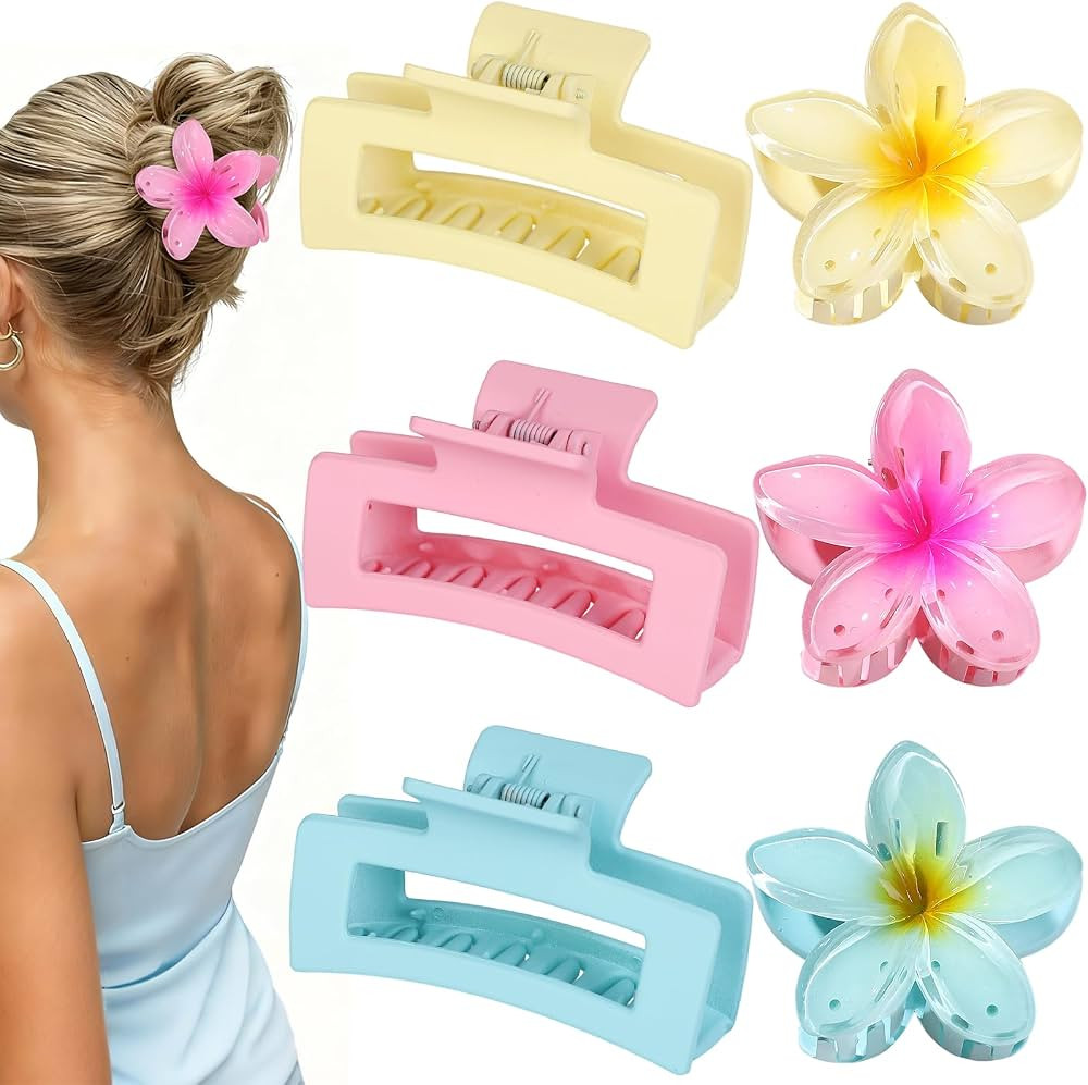 Flower Hair Clips for Women Square Claw Clips for Girls 2 Styles Hair Claw Clips for Thick or Thi... | Amazon (US)