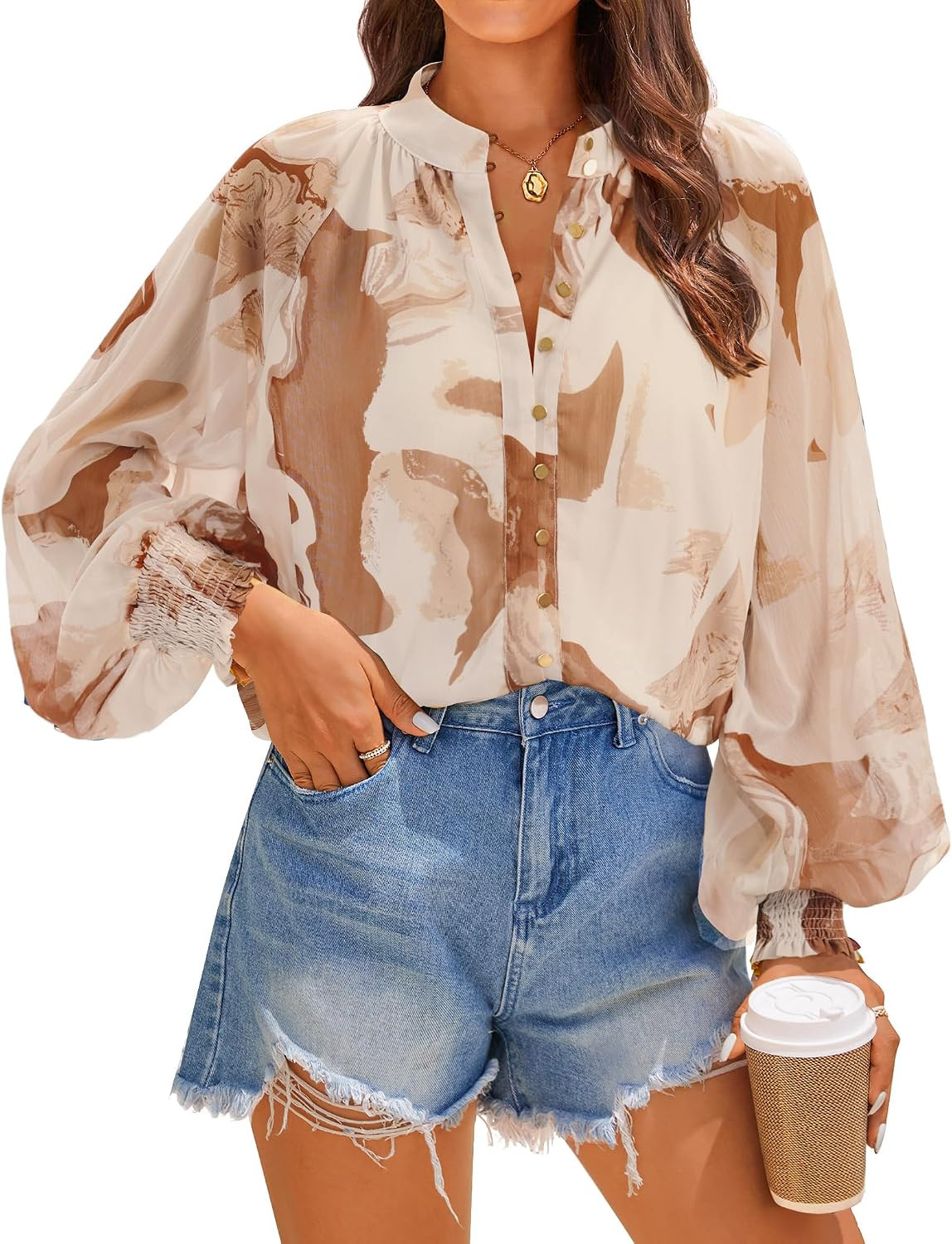 ZESICA Womens Floral Print Long Sleeve Button Down Boho Top | Amazon (US)