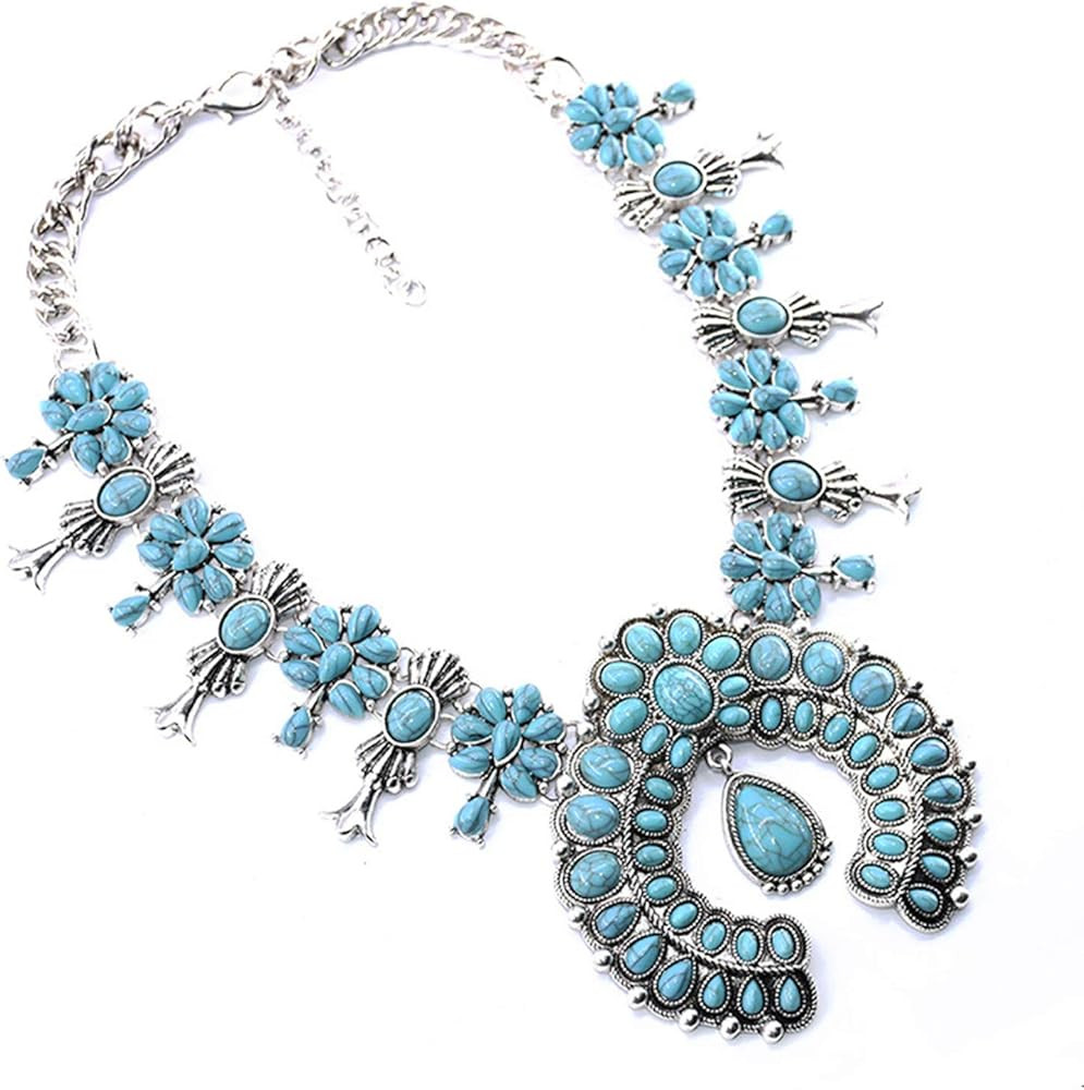 Lovage Bohemian Exaggerate Howlite Stone Squash Blossom Pendant Necklace Women Statement Jewelry | Amazon (US)