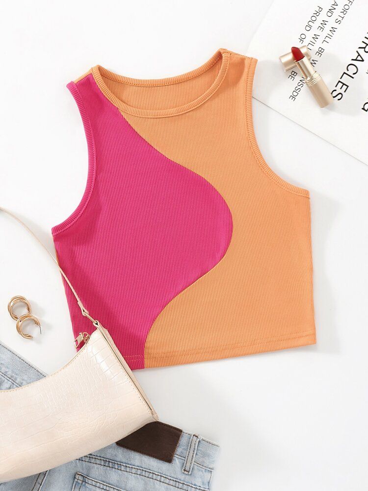 Color Block Ribbed Knit Tank Top | SHEIN