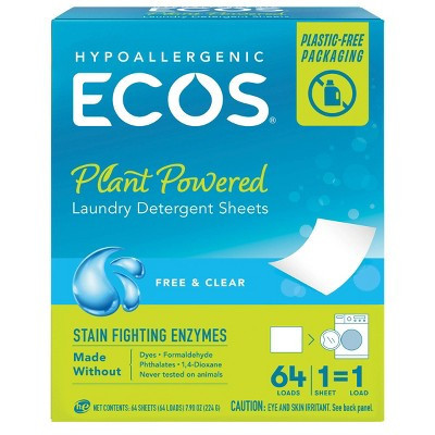 ECOS Laundry Detergent Sheets - Free & Clear - 7.9oz/64 loads | Target