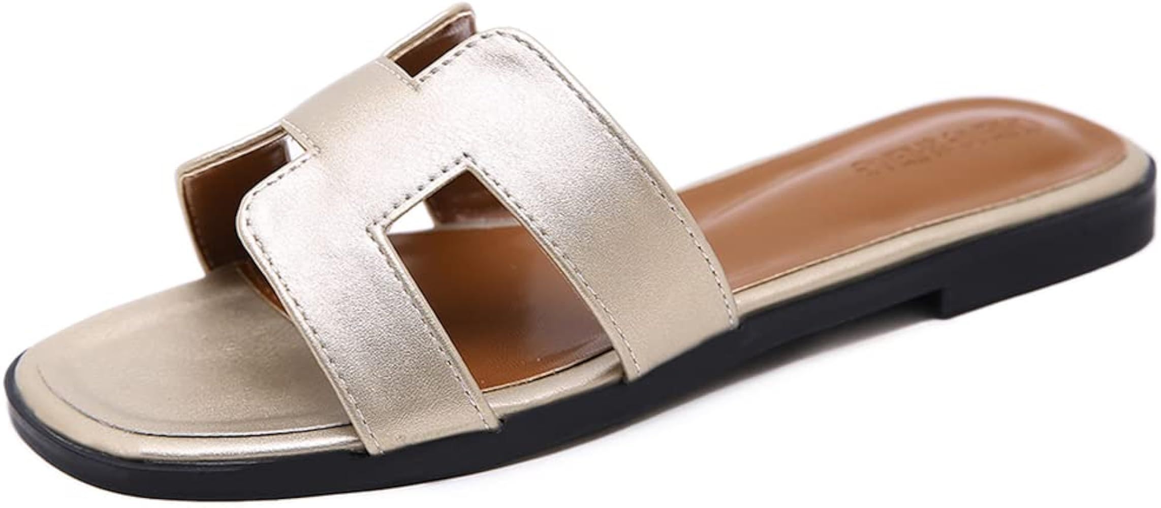 Womens Sandal Flat H-Band Slide Sandal,White, Black, Metallic Sandals | Amazon (US)