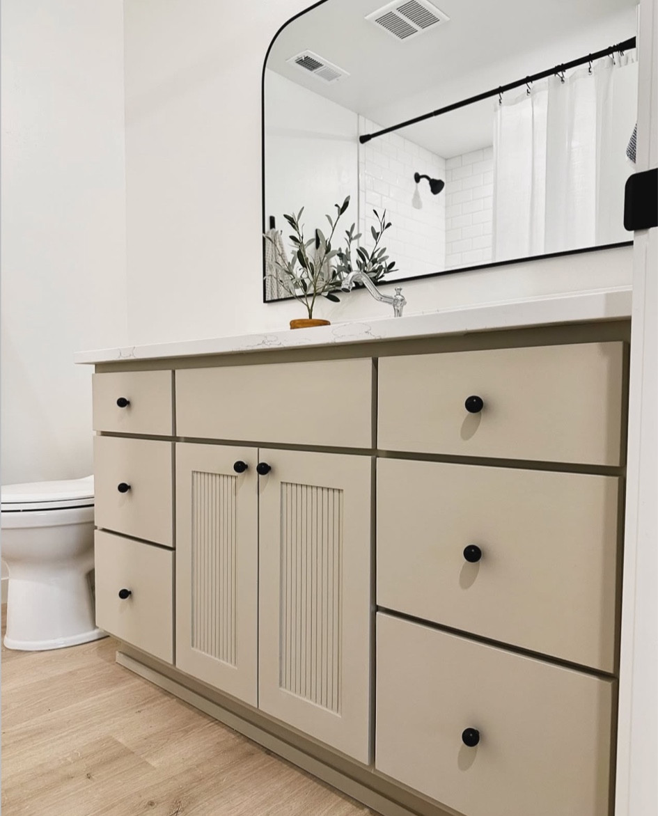 Bathroom sources and details, bathroom ideas, bathroom design 

• Vanity color is “solid wood”
• Painted with chalk paint and a small foam roller, sealed with clear sealing wax
• Liquid nails to adhere pole wrap to cabinets 

#LTKFindsUnder50 #LTKHome