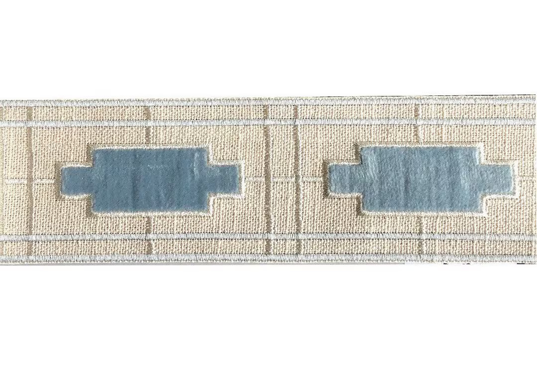 Fretwork Trim by the Yard Cream Beige White Light Blue Tape Velvet Embroidered Chinoiserie Ribbon... | Etsy (US)