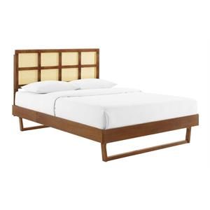 Modway Sidney 57" Full Rattan/Wood Platform Bed with Angular Legs in Walnut | Cymax