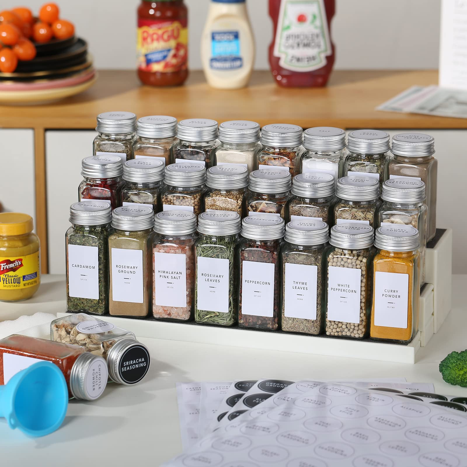 Skiileor 48 Pcs Spice Jars with Labels- Glass Spice Jars with 3 Types Spice Labels ,Shaker Lids, ... | Amazon (US)