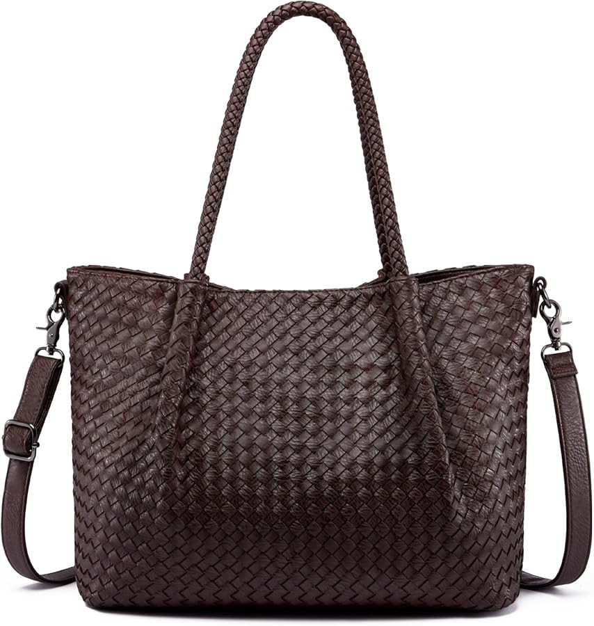 LOVEVOOK Woven Tote Bag for Women Vegan Leather Shoulder Handbag for Travel Work Crossbody Purse | Amazon (US)