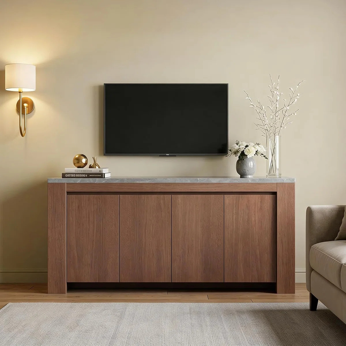 Sideboard Buffet Cabinet With 4 Doors & 5 Storage Spaces, 63" Coffee Bar Cabinet With Faux Marble... | Wayfair North America