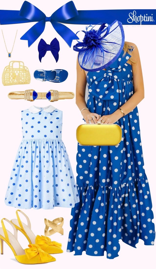 Mother and daughter horse race fashion / fancy mom and mini dresses / polka dot dresses 