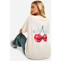 Womens La Cherry Oversized Graphic T-Shirt - Beige - 12 | boohoo (US & Canada)