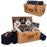 PICNIC TIME Windsor Luxury Wicker Picnic Basket, Deluxe Set for 4, Navy Blue | Amazon (US)