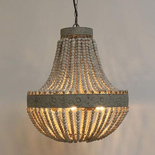 Wood Beaded Chandelier, ANKARL Wood Bead Ceiling Pendant 3-Light Fixture Retro Vintage Wooden Bea... | Amazon (US)