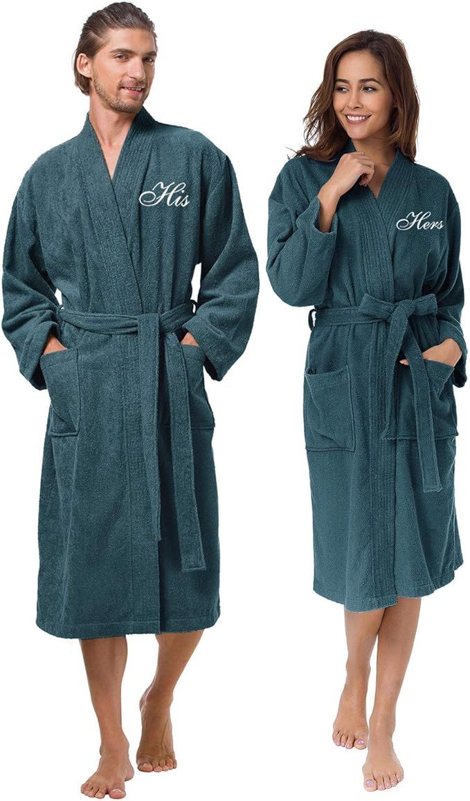 AW BRIDAL 2Pcs Couple's Terry Cotton Kimono Robe 100% Cotton Spa Bathrobe Set - Unisex Hotel Robe... | Amazon (US)