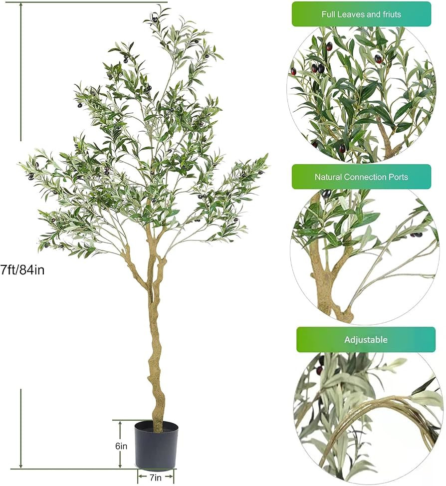 Tall Faux Olive Tree，7ft（84in） Realistic Potted Silk Artificial Indoor with Green Leaves an... | Amazon (US)
