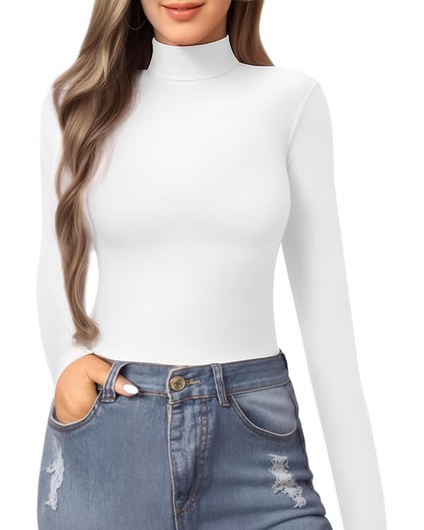 MANGOPOP Women's Mock Turtle Neck Slim Fit Long Sleeve T Shirt Tight Tops Tee | Amazon (US)