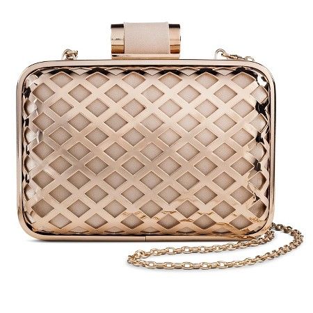 Women's Metal Diamond Cut Out Clutch Handbag with Chain Strap Champagne - Tevolio™ | Target