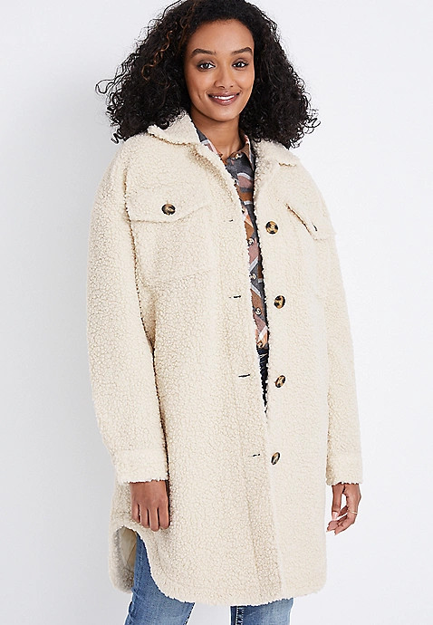 Vigoss® White Sherpa Longline Shacket | Maurices