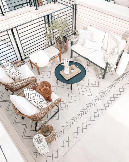 Ivory Moroccan Diamonds Indoor/Outdoor 7' 6" x 10' 9" Area Rug | Rugs USA