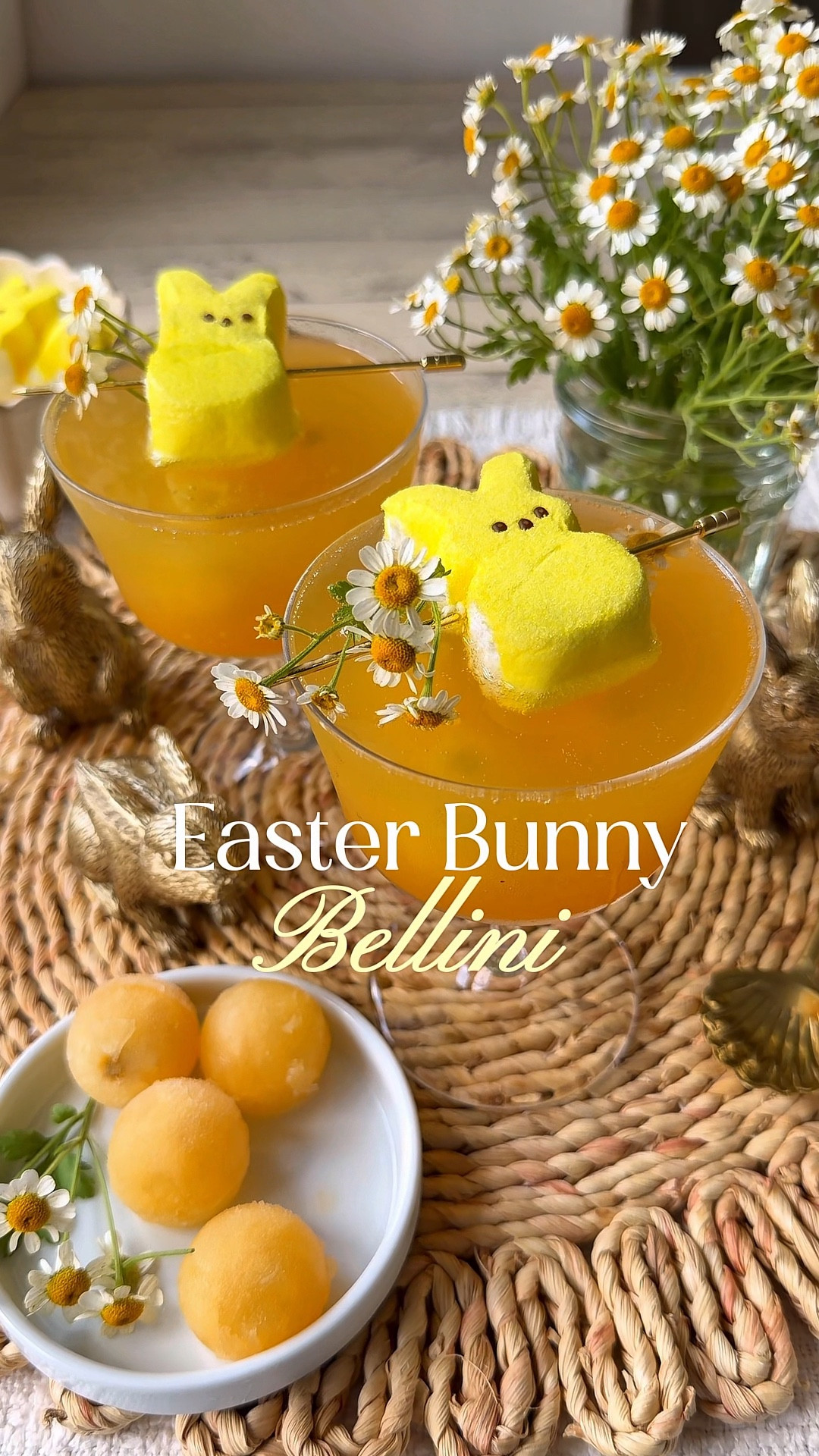We are only serving elevated bellinis this Easter and here are my tricks for the tastiest Easter Bunny Bellini peach cocktails! 🍑🐰I use Peach @real_infused_exotics which is a perfectly sweet and super concentrated peach purée, peach ice cubes so our drinks don’t get watered down, and a tiny splash of vanilla vodka for a creamy kick.

These Easter Bunny Bellinis are as easy as they are beautiful and perfect for brunch, baby showers, or any spring gathering!

Easter Bunny Bellini

🍑 Peach Ice Cubes:
1 cup Peach Reàl
1 cup water
Optional: edible flowers
Mix, pour into ice cube tray, and freeze until solid

🥂Bunny Bellini:
2-3 peach ice cubes
1 oz Peach Reàl
½ oz vanilla vodka
Chilled Prosecco

Directions:
1. In a champagne flute or coupe combine Peach Reàl and vanilla vodka. Stir to combine.
2. Add peach ice cubes and top with chilled Prosecco.
3. Garnish with a marshmallow bunny.

Save this for Easter brunch + comment “PEACH” and I’ll send you the link to shop Peach Reàl.✨#ad #PeachReàl #Eastercocktail #BunnyBellini 

#LTKSeasonal #LTKHome #LTKfoodie