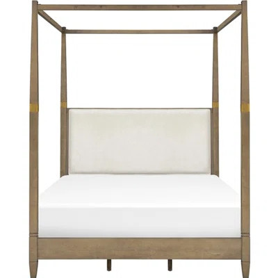 Queen Size Canopy Bed - Solid Wood Construction Brown Upholstered Headboard And Veneer Side Rail Foot Board Frame In Plywood | Wayfair North America