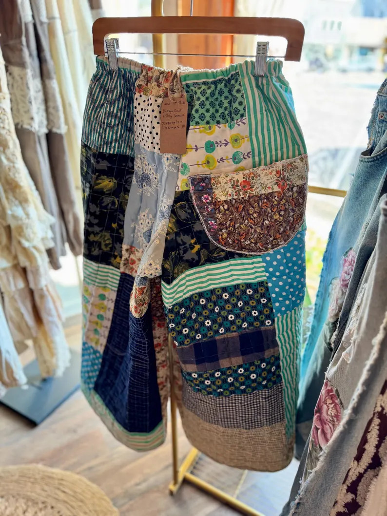 Handmade Cropped Quilted Pants | One of a Kind | Made from Vintage Quilt & Sheet | Moody Stitch | Etsy (US)