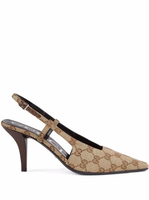 Gucci 75mm GG-canvas Slingback Pumps - Farfetch | Farfetch Global