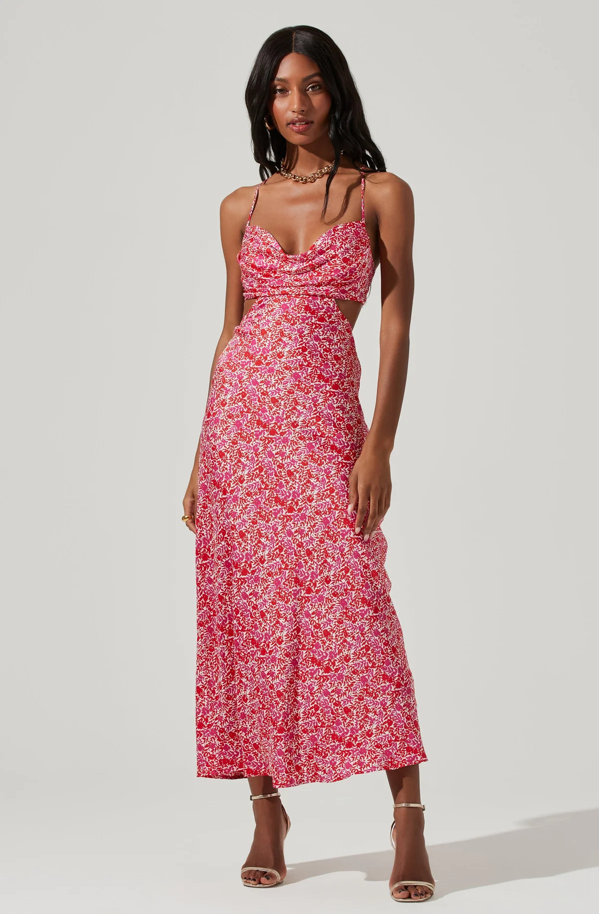 Colette Floral Satin Cutout Midi Dress | ASTR The Label (US)