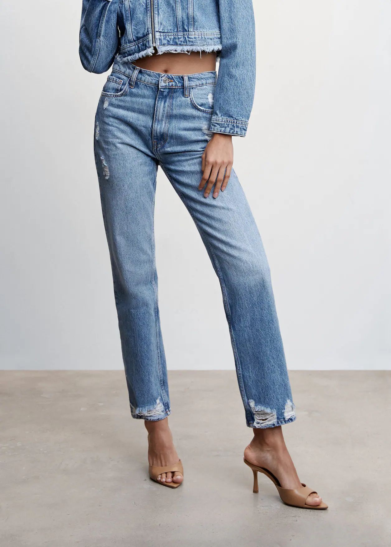 Ripped high-rise straight jeans | MANGO (US)