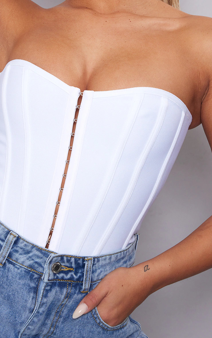 White Bandage Hook And Eye Structured Corset | PrettyLittleThing US