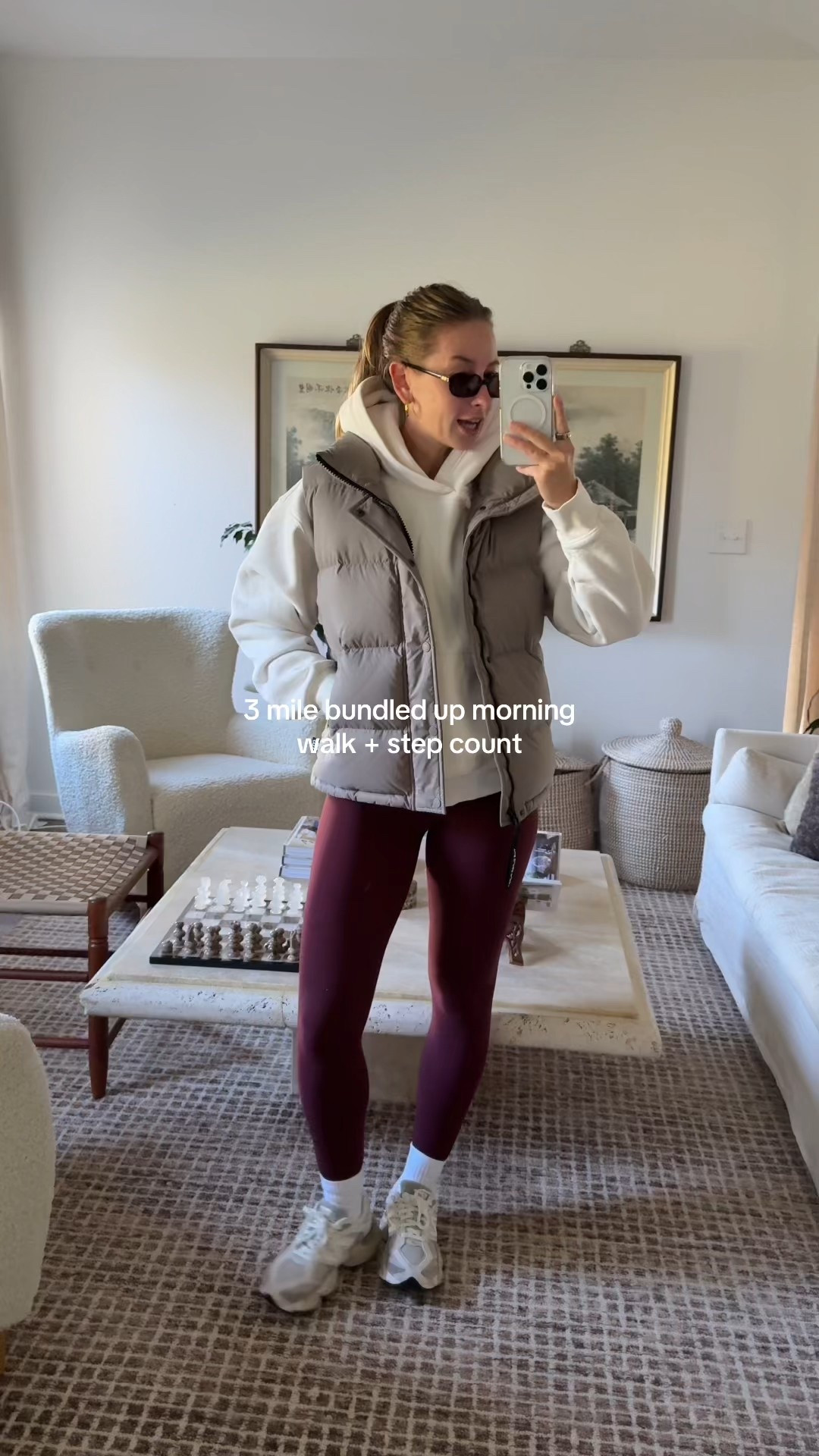 10/13/25 Bundled-up morning walk fit 🤎☁️ Cozy layers for chilly fall mornings — wearing my Aritzia Super Puff vest (size S) over my Aritzia activewear set (size 2), paired with my oversized Aritzia hoodie and TNA socks. Finished it off with my New Balance sneakers + my favorite Amazon square sunnies. Perfect for morning walks, coffee runs, or errands on a crisp fall day.

#LTKActive #LTKShoeCrush #LTKStyleTip