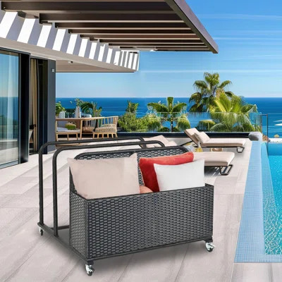 Poolside Float Storage Organizer, Pool Toy Storage Holder With Wicker Basket Outdoor Pool Float Holder Storage Rack Rolling Pool Caddy Cart Raft Holde | Wayfair North America
