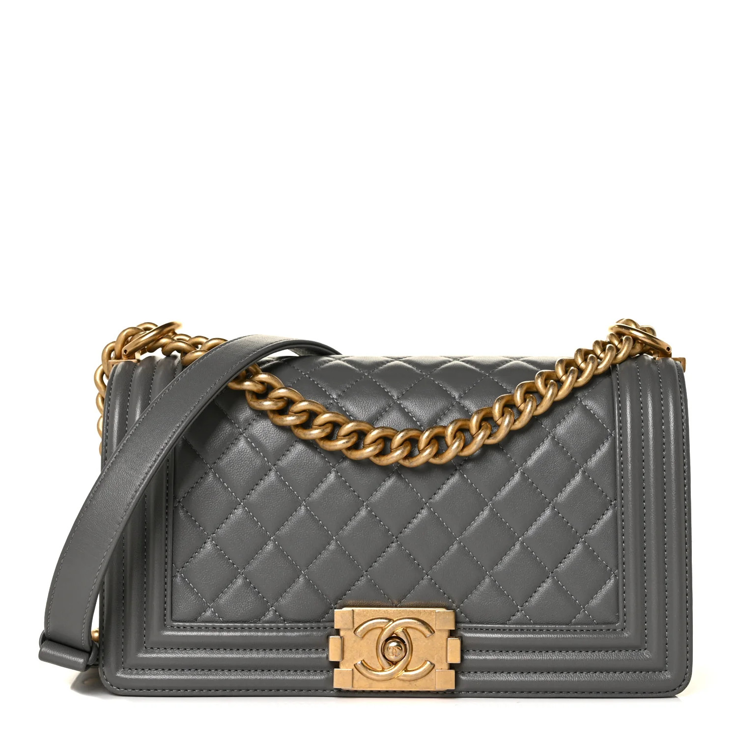 CHANEL Lambskin Quilted Medium Boy Flap Dark Grey | FASHIONPHILE | Fashionphile