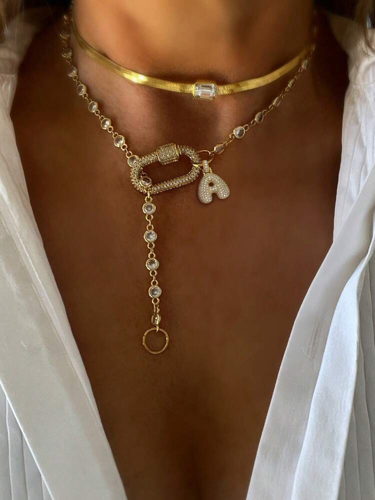 This Women's Crystal Necklace Features A 3D Letter Pendant And A Mountain-Shaped Clasp, With An Elegant, Exquisite And Fashionable Design, Suitable For Wearing On Holidays Or Parties. | SHEIN