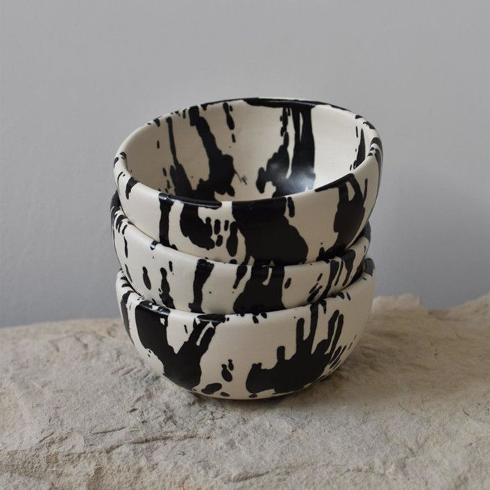 Handmade Modern Matte Black and White Ceramic Breakfast Cereal Soup Bowl | Minted