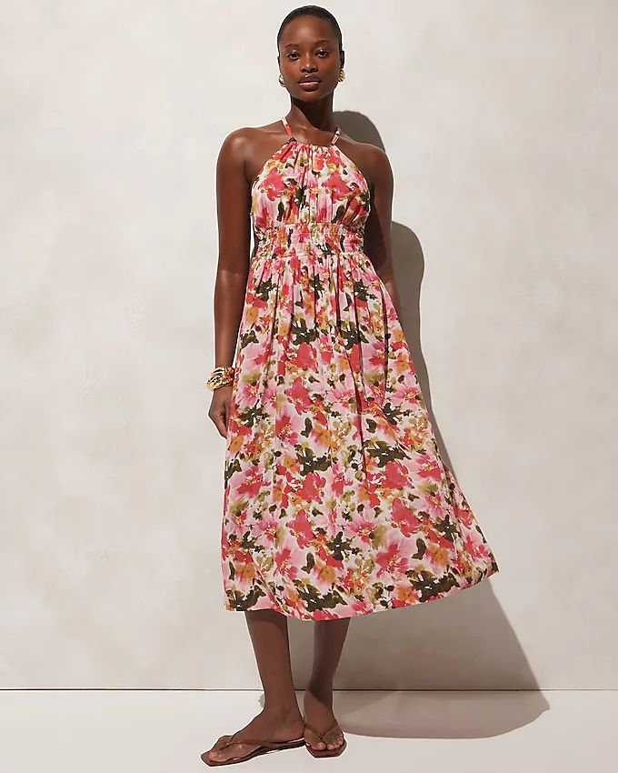 Halter-neck cross-back dress in floral cotton voile | J.Crew US