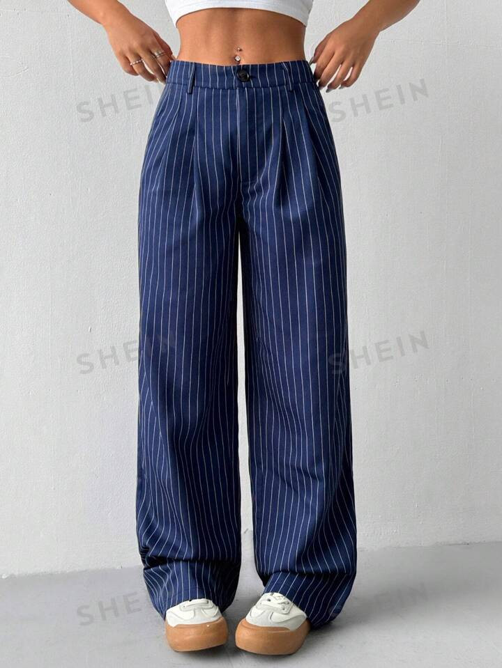SHEIN EZwear Loose Wide Leg Striped Casual Suit Pants | SHEIN USA | SHEIN