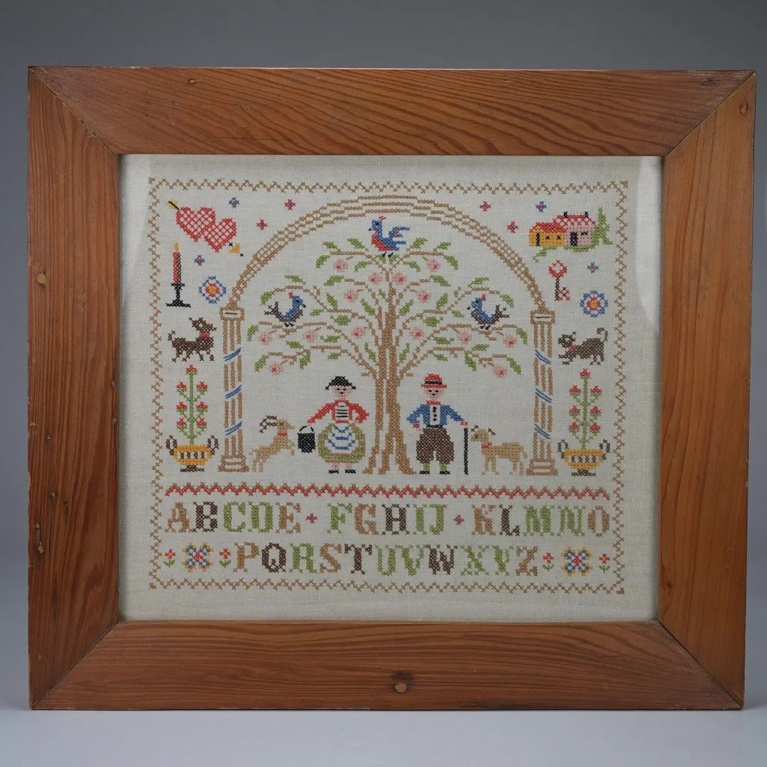 Vintage Framed Cross Stitch Alphabet Sampler 22in x 20in Floral Motifs Frame | Etsy (US)