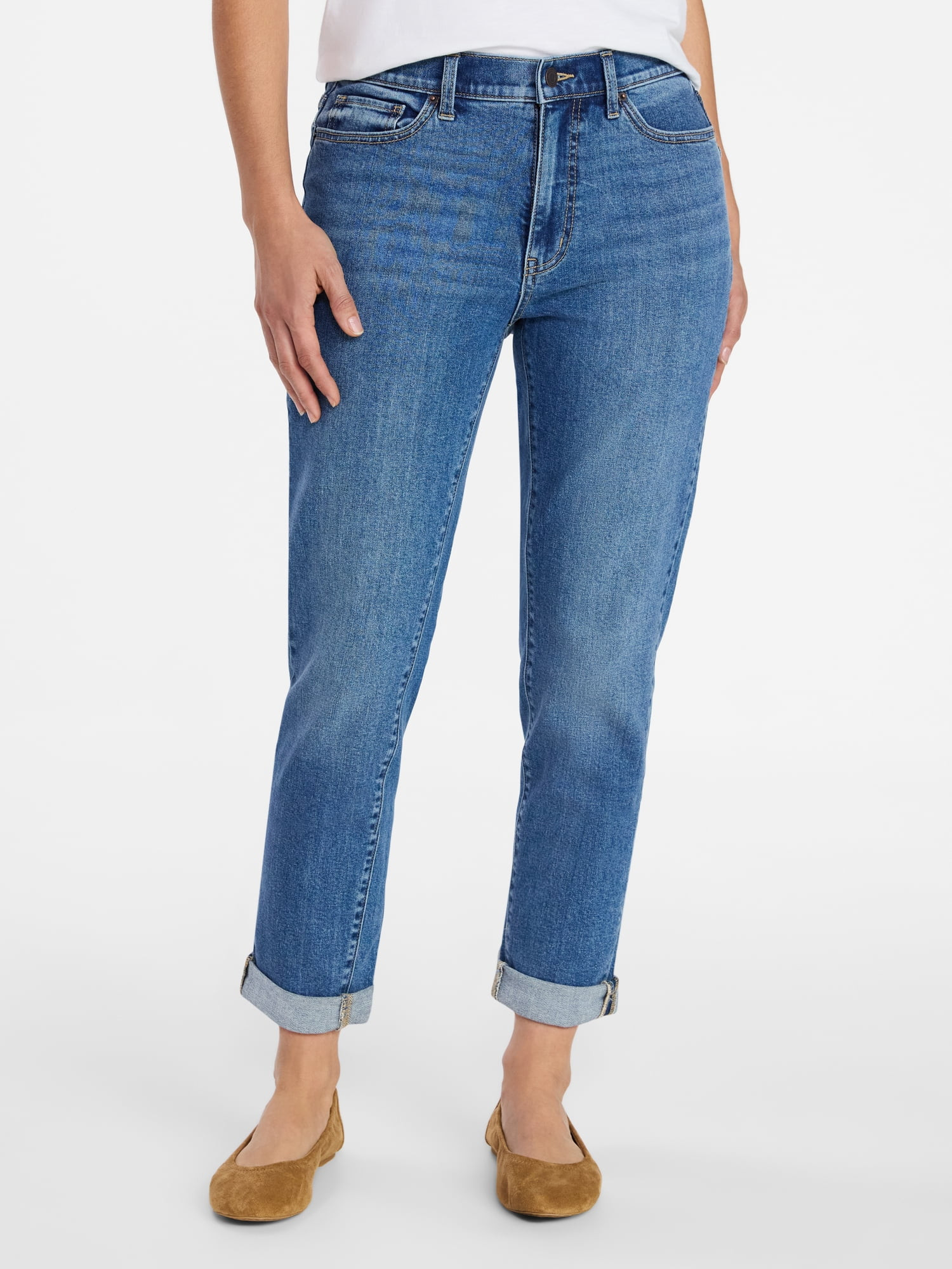 Time and Tru Women's Mid Rise Boyfriend Jeans, 26" Inseam, Sizes 0-22 | Walmart (US)