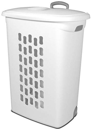 Sterilite Ultra Wheeled Laundry Hamper with Lid, Handle and Wheels for Easy Rolling of Clothes to and from the Laundry Room, Plastic, White, 1-Pack | Amazon (US)