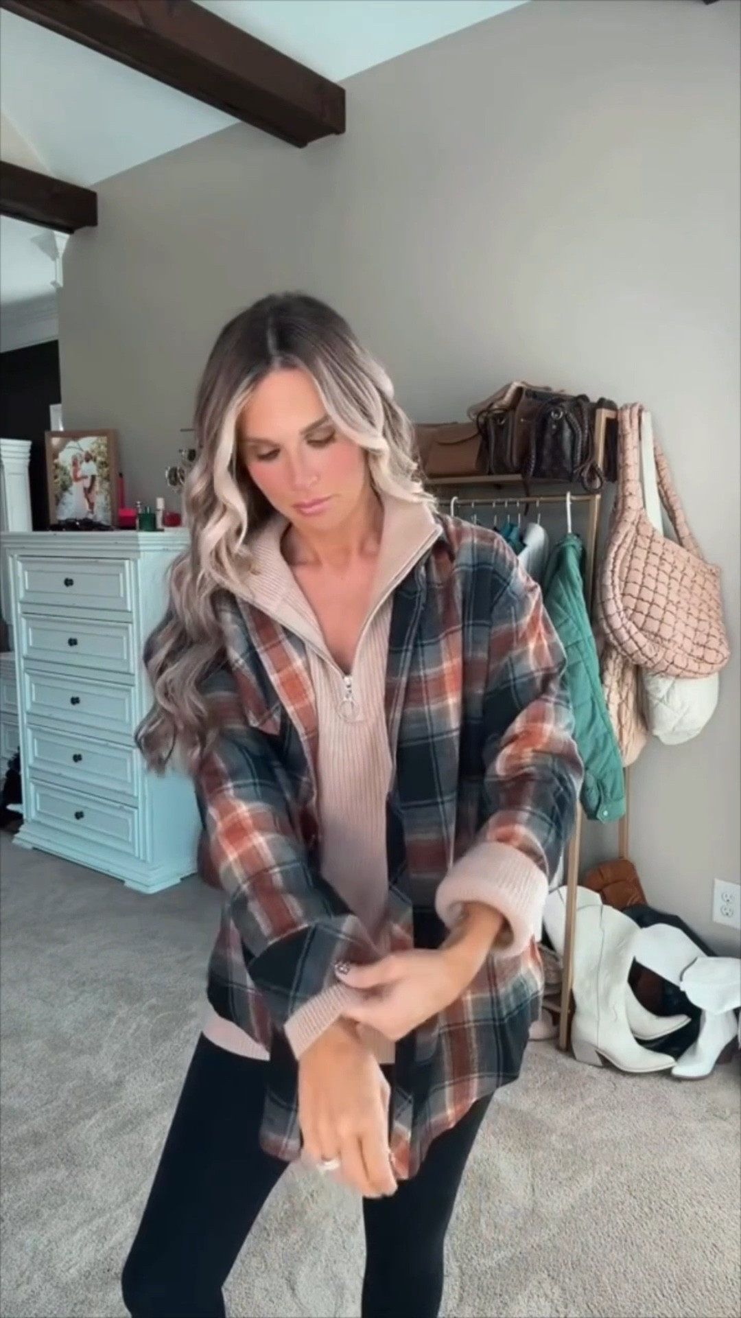 It’s that time of year where the cool weather is coming in and it’s the perfect time to throw on your favorite cozy sweater, flannel and Fall boots and head to the pumpkin patch for pumpkin picking and yummy food! 🎃 I am 5’6 140lbs wearing a size small leggings, size small sweater, medium flannel, shoes fit true to size  

 #LTKFindsUnder50 #LTKStyleTip #LTKShoeCrush