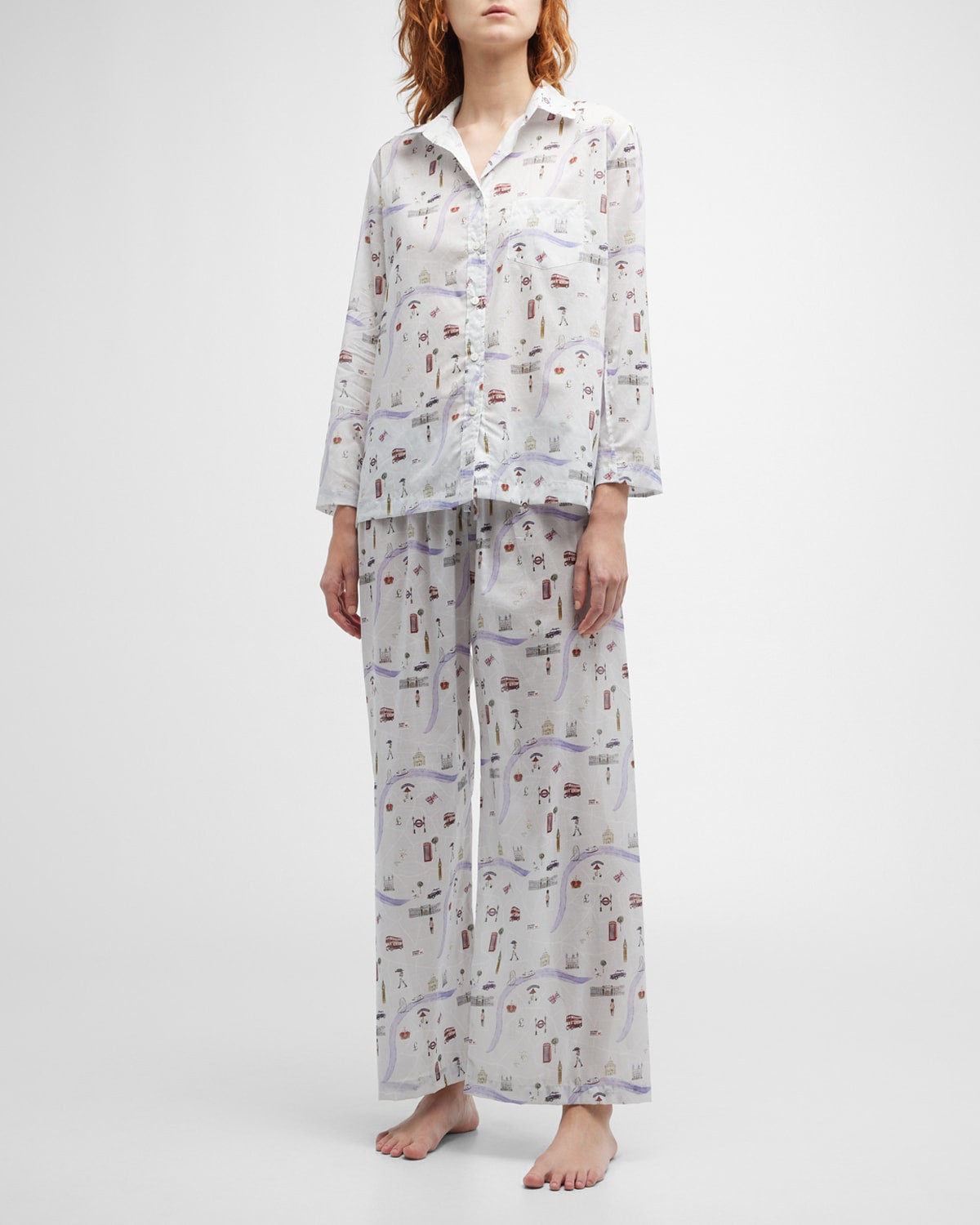 Map-Print Cotton Pajama Set | Neiman Marcus