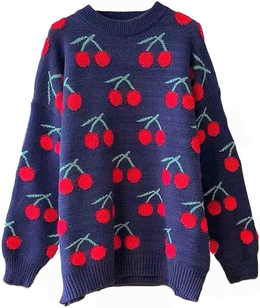 yolrdiw Girls Cute Cherry Embroidery Sweater Crewneck Long Sleeves Valentine's Day Knit Pullover | Amazon (US)