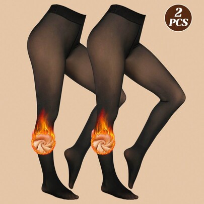 Fleece Lined Tights Sheer Women - 220g Fake Translucent Warm Pantyhose Leggings Sheer Thick Fleece Tights Winter | SHEIN