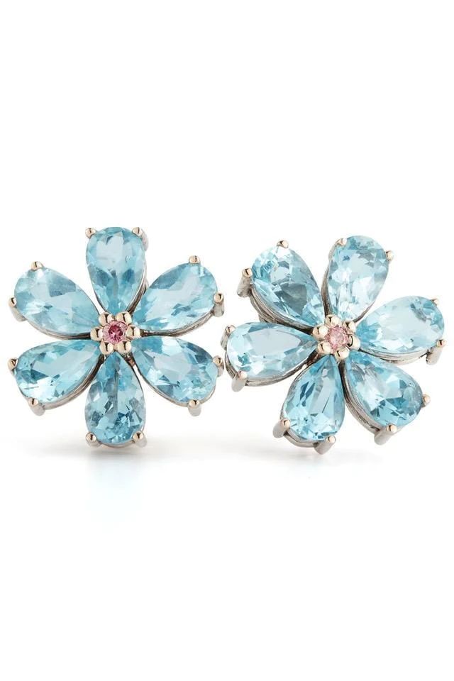 Les Fleurs Large Aqua and Pink Diamond Earrings | Modatrova