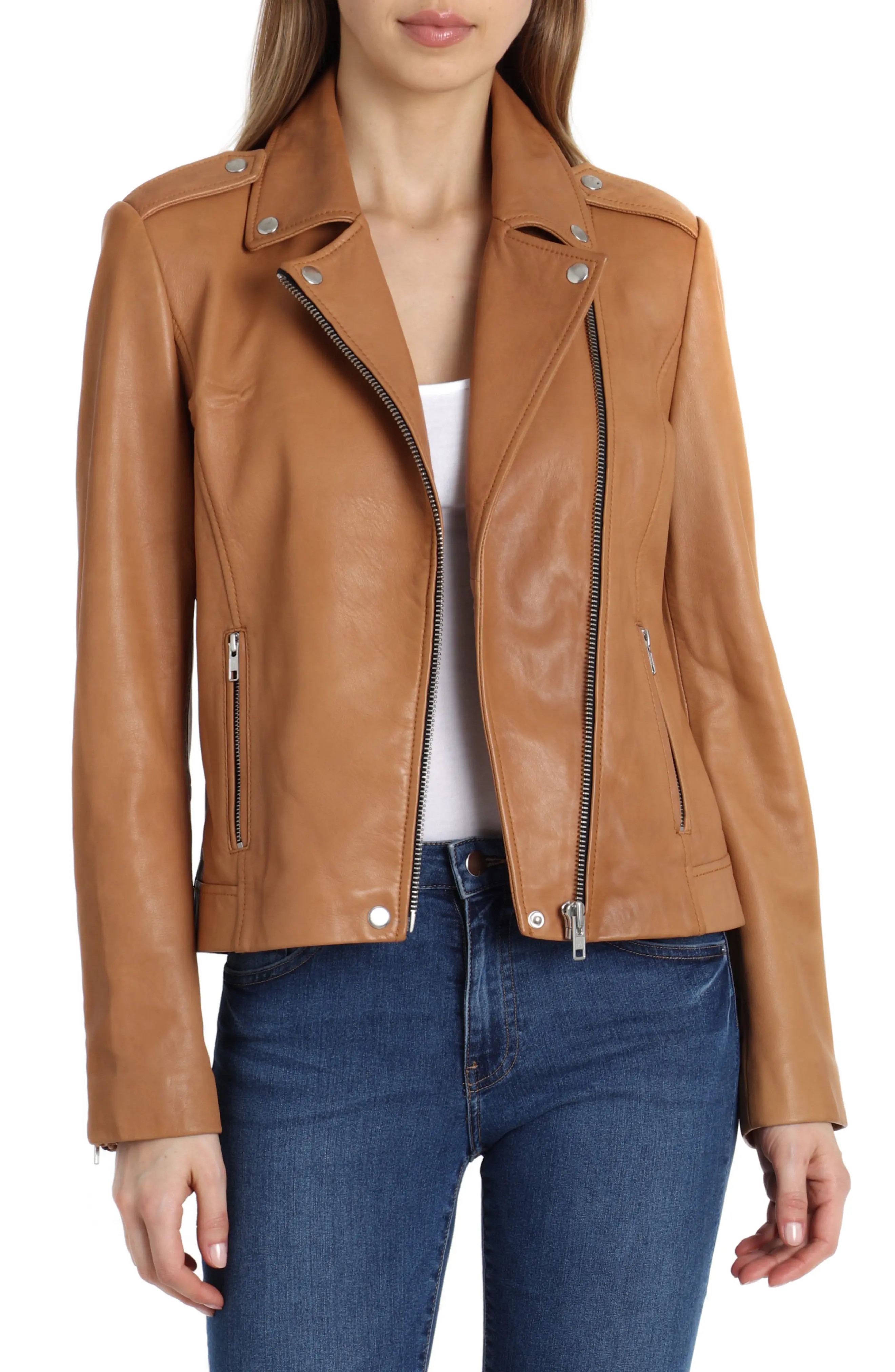Badgley Mischka Washed Leather Biker Jacket | Nordstrom