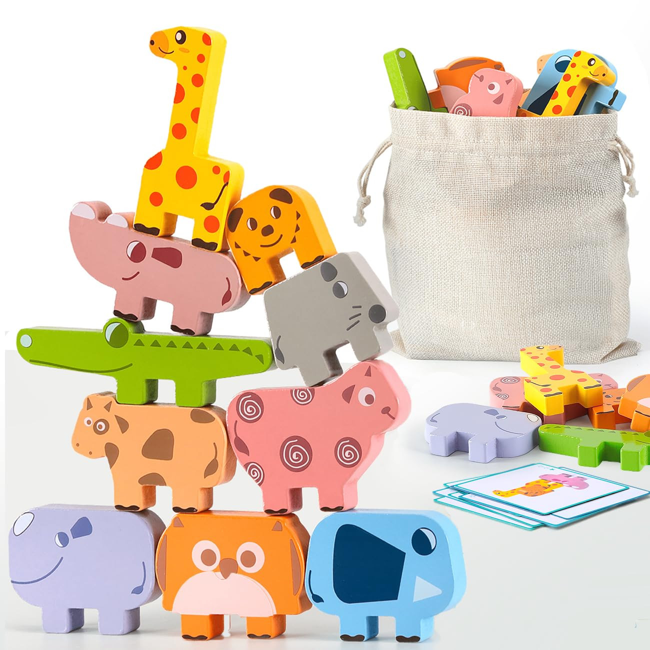 Montessori Toys for 2 3 4 Year Old Boys & Girls, Wooden Animal Stacking Blocks for Toddlers 1-3 ... | Amazon (US)