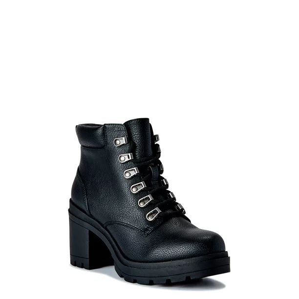 No Boundaries Women's Lace Up Heeled Motto Boot (Wide Width Available) - Walmart.com | Walmart (US)